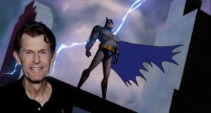 Kevin Conroy with batman the animated series as a background